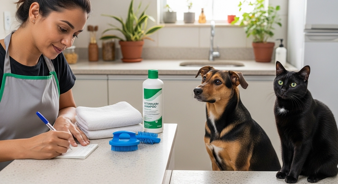 Mensagem pronta para deixar instruções de banho e escovação do pet