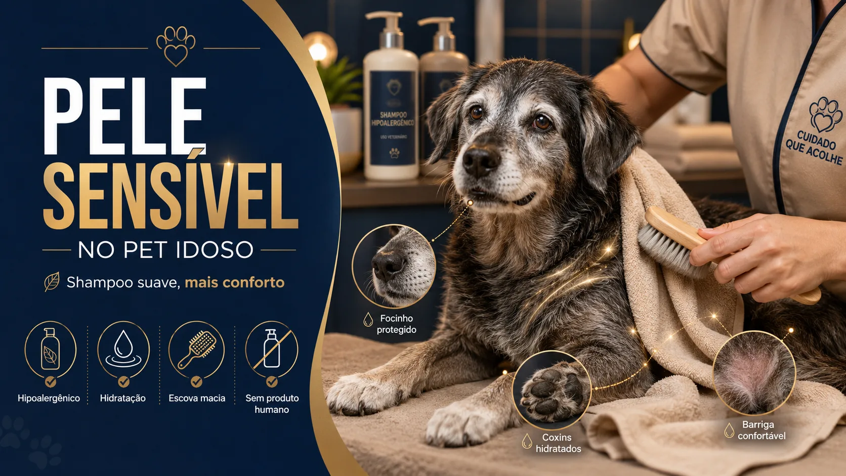 A pele do pet idoso não é mais a mesma — e o shampoo precisa refletir isso