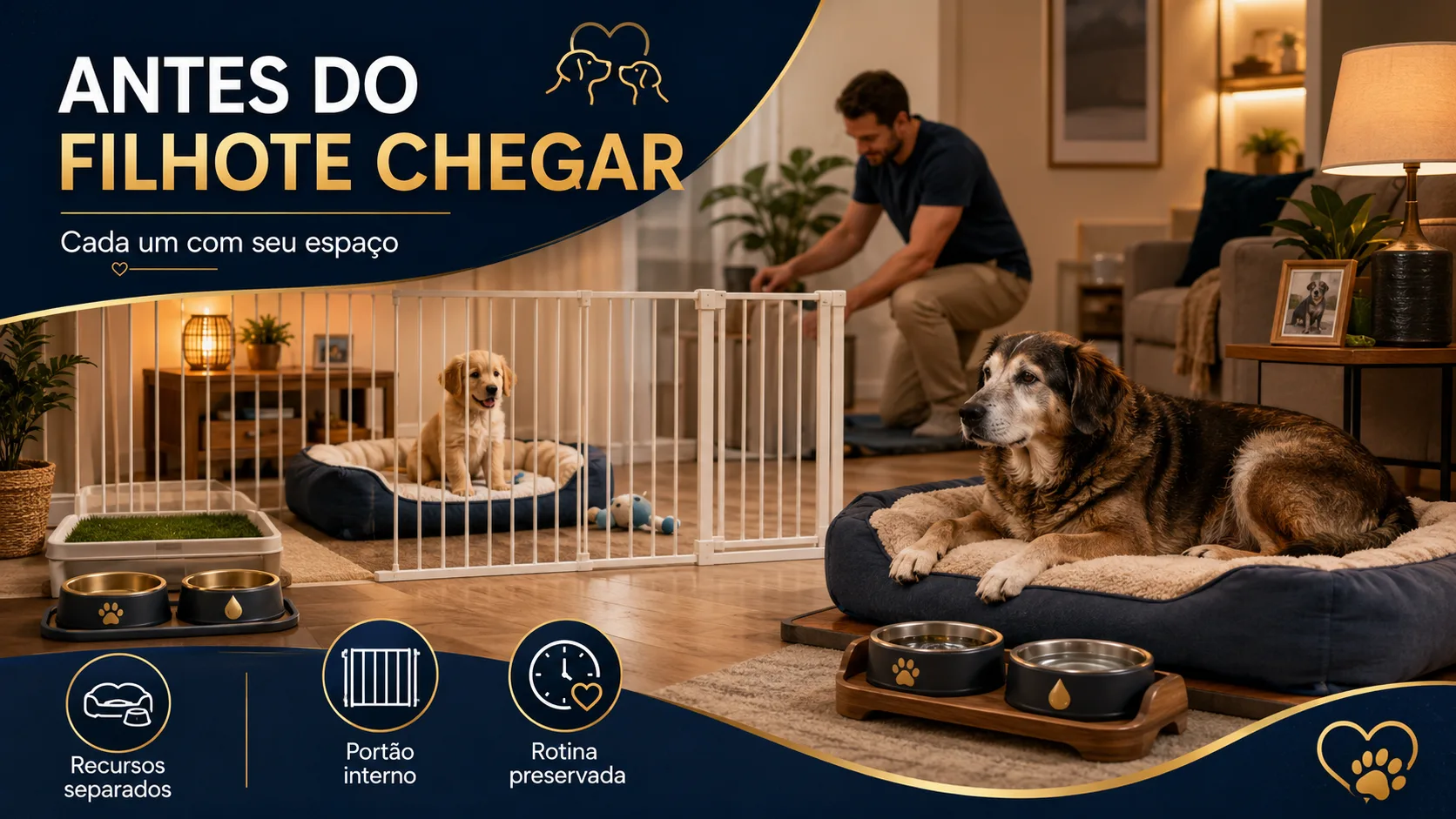 Antes de o filhote chegar: preparar o espaço é preparar o pet idoso