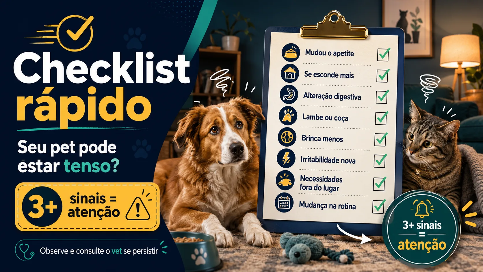 Checklist rápido para avaliar o nível de tensão do pet
