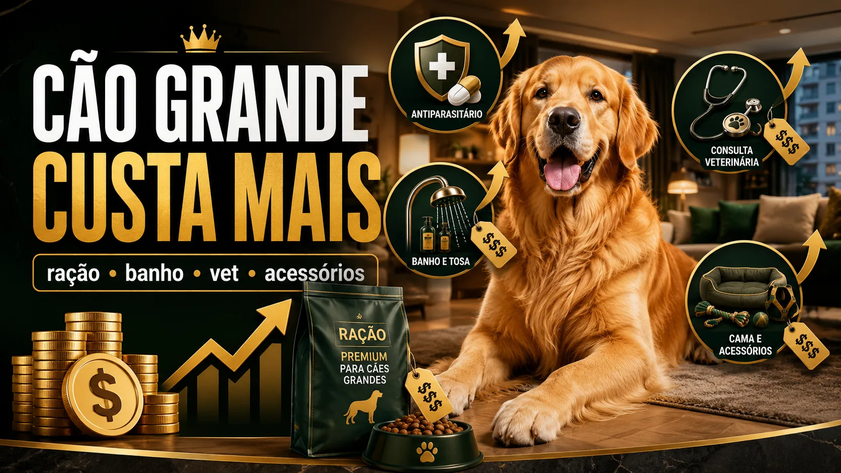 O custo mensal de um cão grande é proporcionalmente diferente