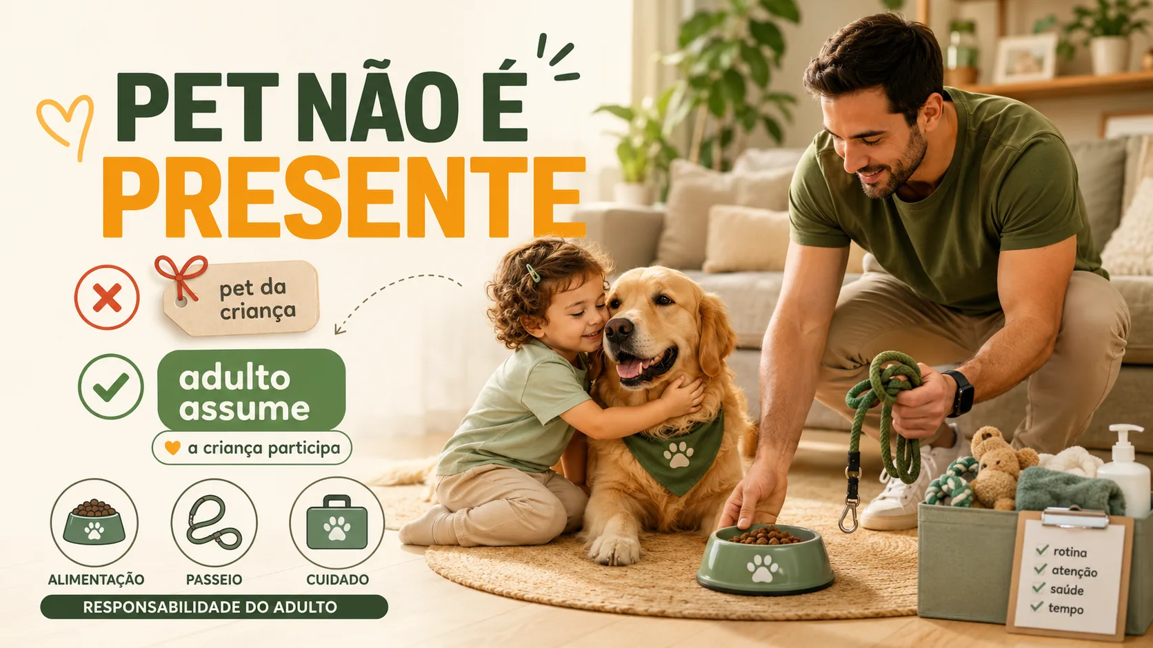 O erro mais comum — dar o pet "da criança" e esperar que ela cuide