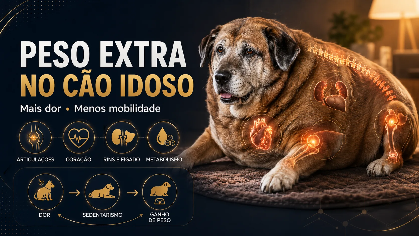 O que o peso extra faz com o corpo de um cão idoso