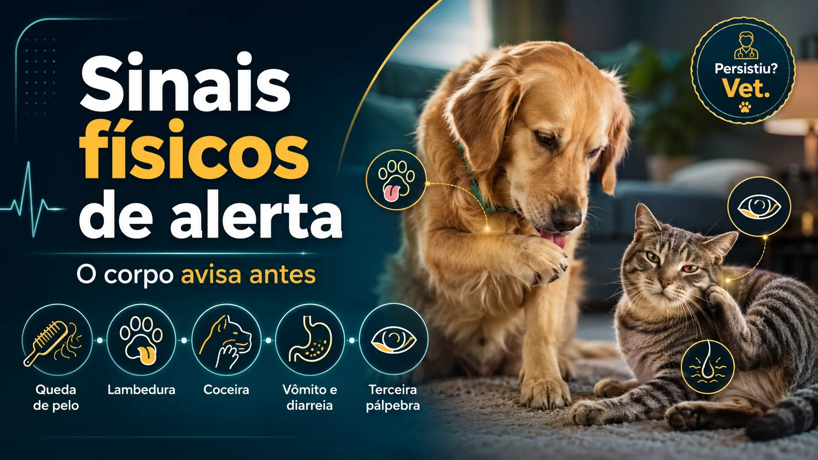 Os sinais físicos que o corpo do pet mostra quando algo não está bem