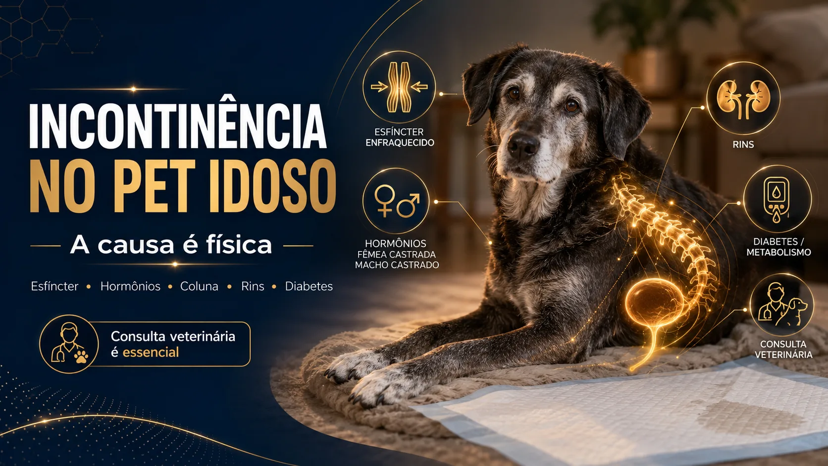 Por que o corpo do pet idoso perde o controle urinário