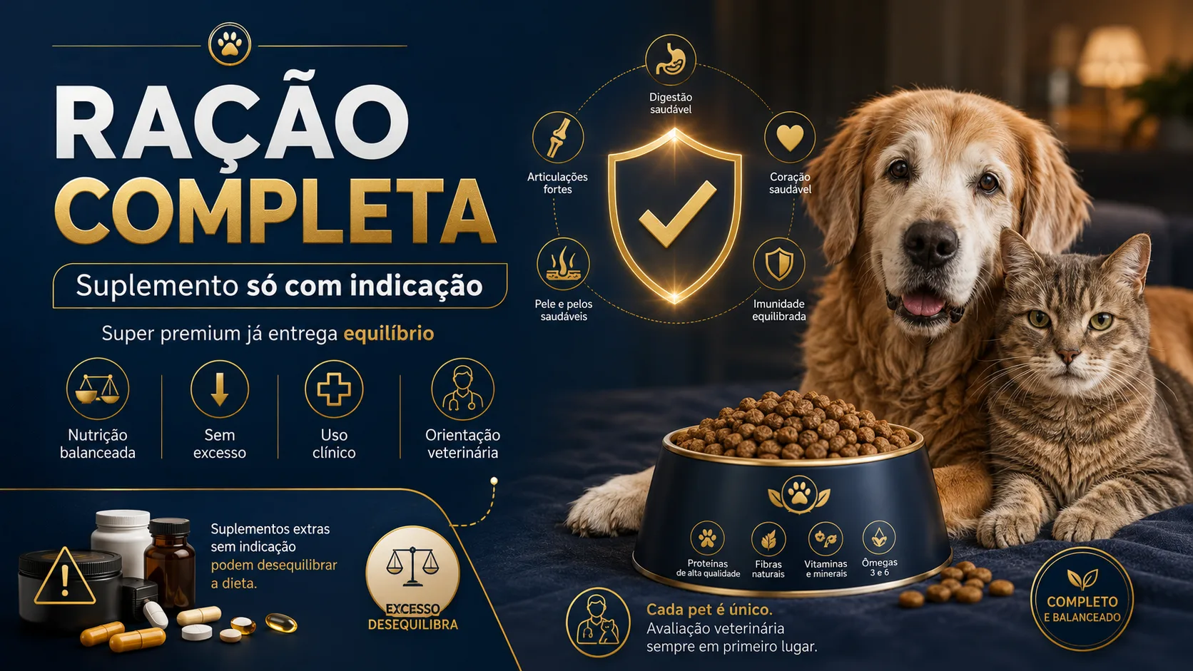 Se o pet come ração super premium, provavelmente não precisa de suplemento extra